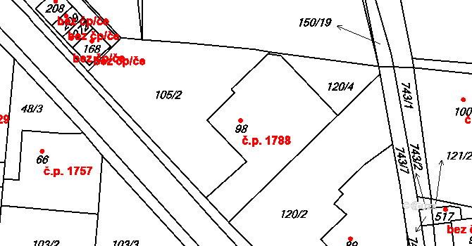 Havlíčkův Brod 1788 na parcele st. 98 v KÚ Perknov, Katastrální mapa