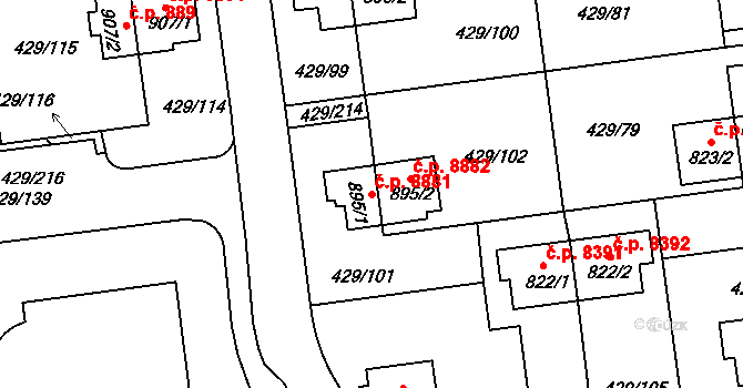 Otrokovice 8881 na parcele st. 895/1 v KÚ Otrokovice, Katastrální mapa