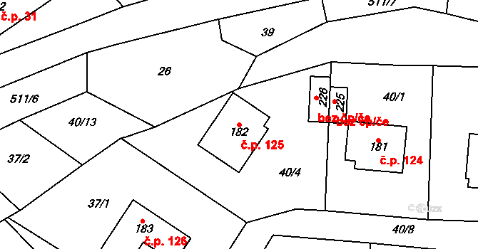 Skalsko 125 na parcele st. 182 v KÚ Skalsko, Katastrální mapa