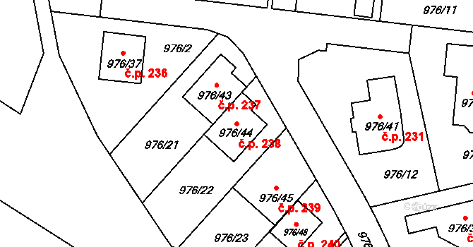 Řícmanice 238 na parcele st. 976/44 v KÚ Řícmanice, Katastrální mapa