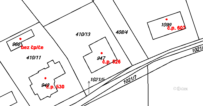 Sendražice 526, Kolín na parcele st. 947 v KÚ Sendražice u Kolína, Katastrální mapa