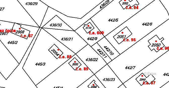 Ostravice 609 na parcele st. 3170 v KÚ Ostravice 1, Katastrální mapa