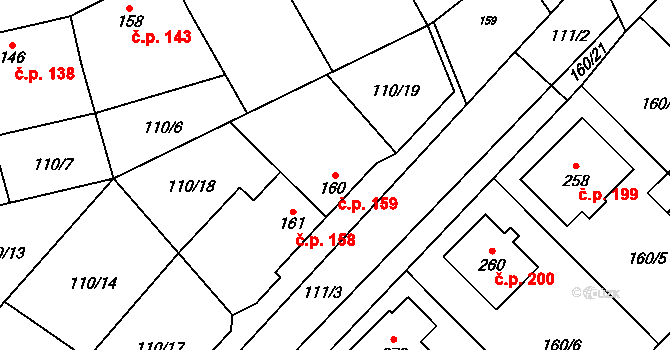 Čáslavice 159 na parcele st. 160 v KÚ Čáslavice, Katastrální mapa