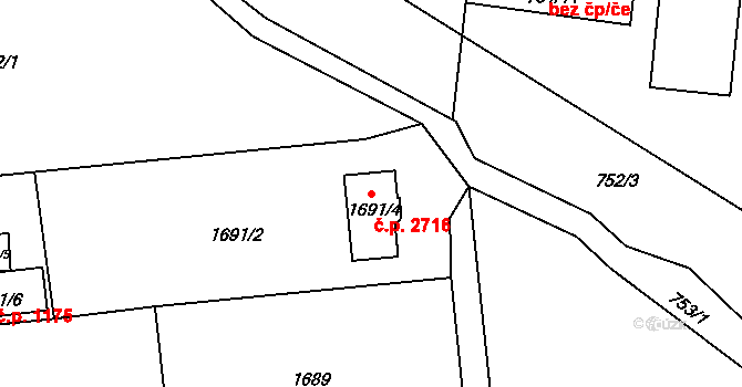 České Budějovice 3 2716, České Budějovice na parcele st. 1691/4 v KÚ České Budějovice 3, Katastrální mapa