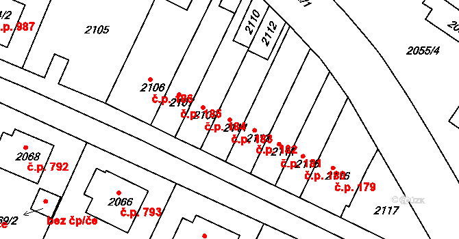 Jemnice 183 na parcele st. 2111 v KÚ Jemnice, Katastrální mapa