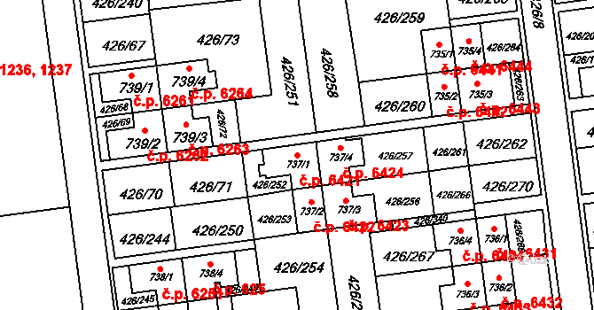 Otrokovice 6421 na parcele st. 737/1 v KÚ Otrokovice, Katastrální mapa