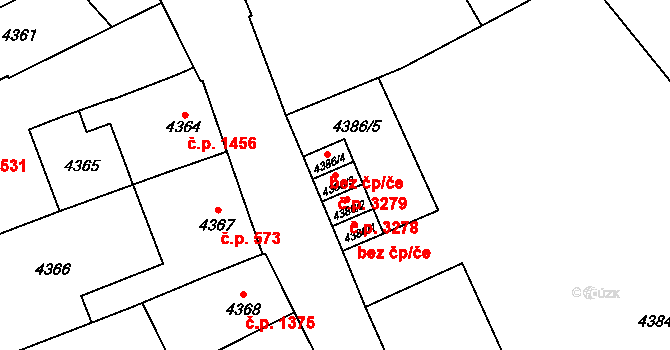 Přerov I-Město 3279, Přerov na parcele st. 4386/3 v KÚ Přerov, Katastrální mapa