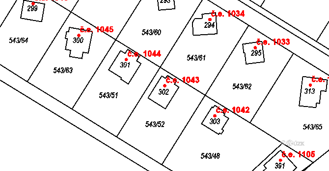 Ruprechtov 1043 na parcele st. 302 v KÚ Ruprechtov, Katastrální mapa