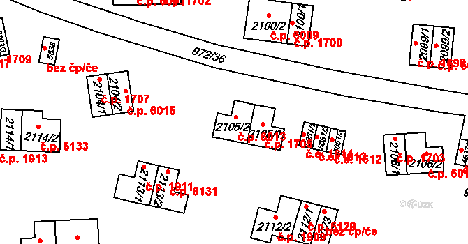 Zlín 6013 na parcele st. 2105/2 v KÚ Zlín, Katastrální mapa