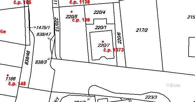 Třemošná 1073 na parcele st. 220/7 v KÚ Třemošná, Katastrální mapa