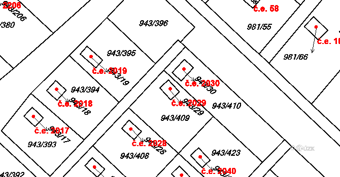Velká Chuchle 2029, Praha na parcele st. 943/29 v KÚ Velká Chuchle, Katastrální mapa
