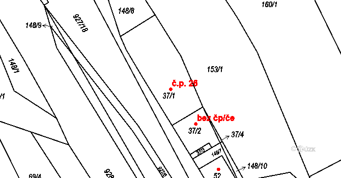 Borovník 26 na parcele st. 37/1 v KÚ Borovník, Katastrální mapa