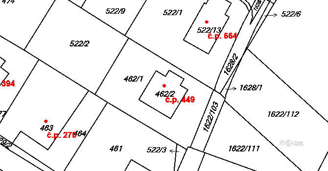 Štípa 449, Zlín na parcele st. 462/2 v KÚ Štípa, Katastrální mapa