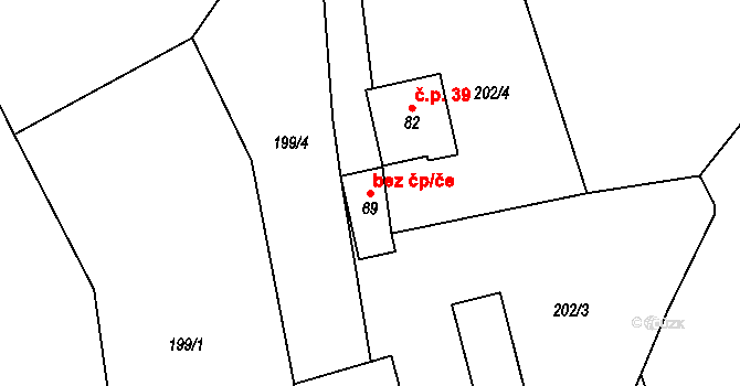 Valašské Klobouky 42801460 na parcele st. 69 v KÚ Mirošov u Valašských Klobouk, Katastrální mapa