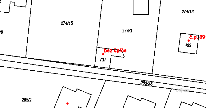 Kamenice 43437460 na parcele st. 737 v KÚ Štiřín, Katastrální mapa