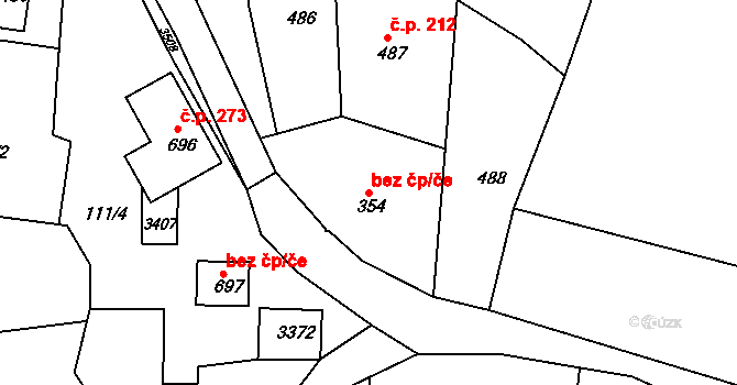 Lužná 47980460 na parcele st. 354 v KÚ Lužná u Vsetína, Katastrální mapa