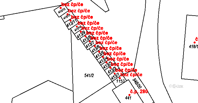 Adamov 49710460 na parcele st. 413/5 v KÚ Adamov, Katastrální mapa