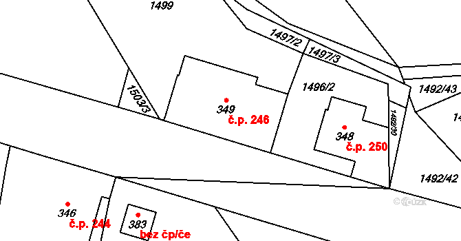 Krouna 246 na parcele st. 349 v KÚ Krouna, Katastrální mapa