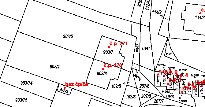 Vícemilice 271, Bučovice na parcele st. 903/7 v KÚ Vícemilice, Katastrální mapa