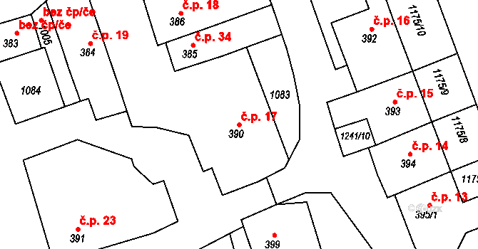 Košumberk 17, Luže na parcele st. 390 v KÚ Luže, Katastrální mapa