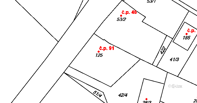Třibřichy 91 na parcele st. 125 v KÚ Třibřichy, Katastrální mapa