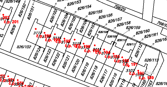 Václavské Předměstí 195, Písek na parcele st. 3112 v KÚ Písek, Katastrální mapa
