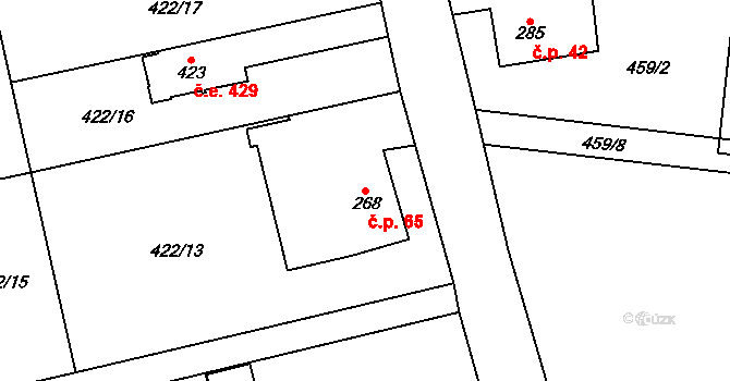Čisovice 65 na parcele st. 268 v KÚ Čisovice, Katastrální mapa