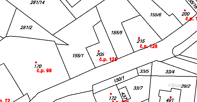 Malá Skalice 125, Česká Skalice na parcele st. 205 v KÚ Malá Skalice, Katastrální mapa