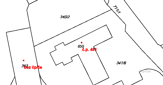 Krčín 481, Nové Město nad Metují na parcele st. 655 v KÚ Krčín, Katastrální mapa