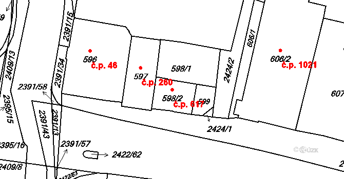Holice 617 na parcele st. 598/2 v KÚ Holice v Čechách, Katastrální mapa