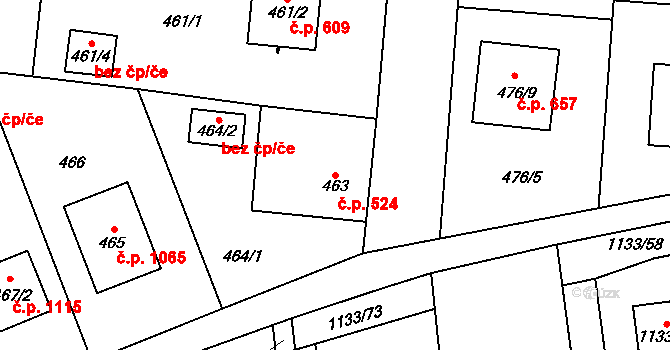 Vejprnice 524 na parcele st. 463 v KÚ Vejprnice, Katastrální mapa