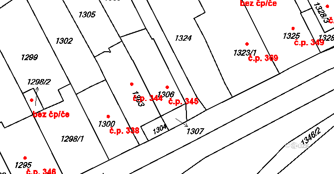 Jedovnice 345 na parcele st. 1306 v KÚ Jedovnice, Katastrální mapa
