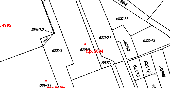 Jihlava 5694 na parcele st. 688/8 v KÚ Jihlava, Katastrální mapa