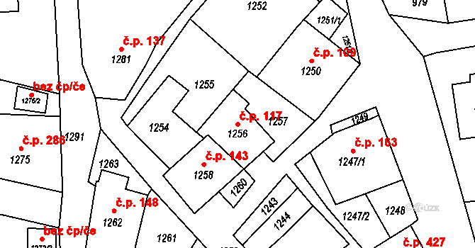 Velké Opatovice 117 na parcele st. 1256 v KÚ Velké Opatovice, Katastrální mapa