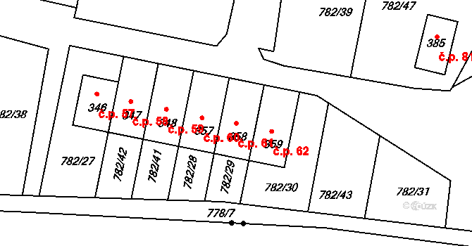 Hrudkov 61, Vyšší Brod na parcele st. 358 v KÚ Hrudkov, Katastrální mapa