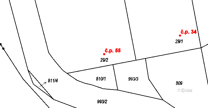 Krajníčko 55 na parcele st. 29/2 v KÚ Krajníčko, Katastrální mapa