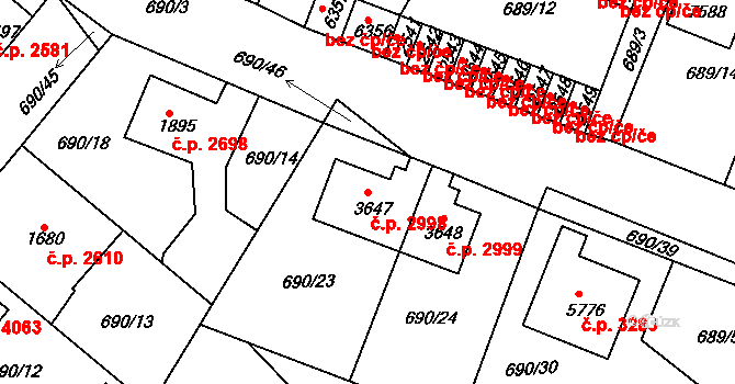 Havlíčkův Brod 2998 na parcele st. 3647 v KÚ Havlíčkův Brod, Katastrální mapa