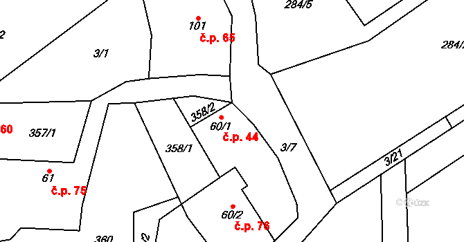 Klokočovská Lhotka 44, Klokočov na parcele st. 60/1 v KÚ Klokočov, Katastrální mapa