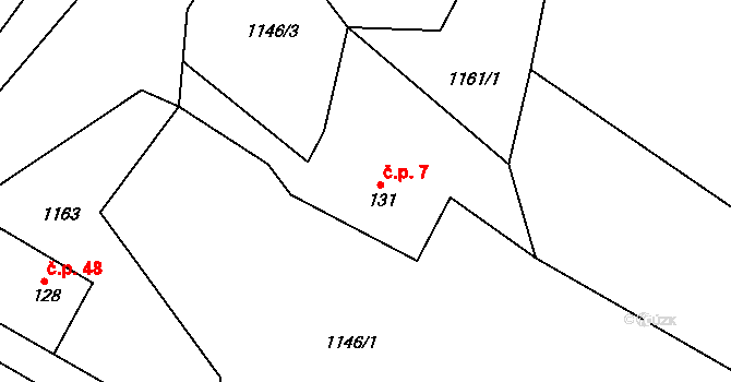 Nedvězí 7, Kounov na parcele st. 131 v KÚ Nedvězí u Dobrušky, Katastrální mapa
