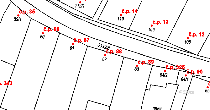 Uherčice 88 na parcele st. 62 v KÚ Uherčice u Hustopečí, Katastrální mapa