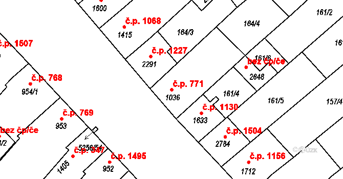 Velké Bílovice 771 na parcele st. 1036 v KÚ Velké Bílovice, Katastrální mapa