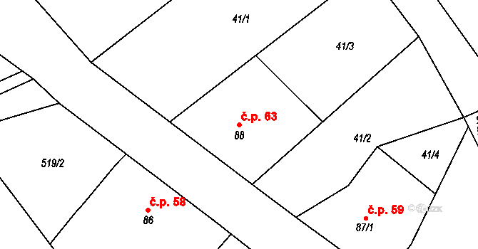 Cvrčovice 63, Zdounky na parcele st. 88 v KÚ Cvrčovice u Zdounek, Katastrální mapa