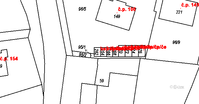 Svéradice 102789461 na parcele st. 262 v KÚ Svéradice, Katastrální mapa