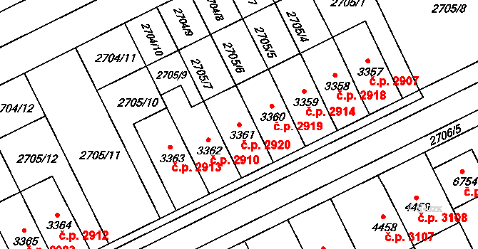 Kroměříž 2920 na parcele st. 3361 v KÚ Kroměříž, Katastrální mapa