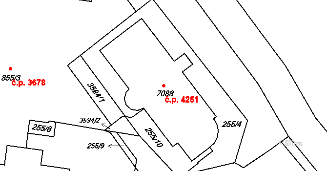 Kroměříž 4251 na parcele st. 7088 v KÚ Kroměříž, Katastrální mapa