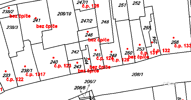 Holešov 124 na parcele st. 245 v KÚ Holešov, Katastrální mapa