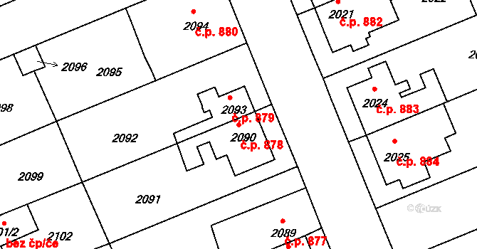 Holešov 878 na parcele st. 2090 v KÚ Holešov, Katastrální mapa