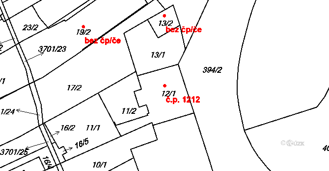 Holešov 1212 na parcele st. 12/1 v KÚ Holešov, Katastrální mapa