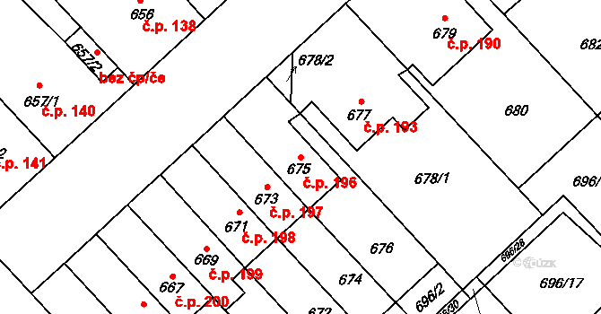 Bedihošť 196 na parcele st. 675 v KÚ Bedihošť, Katastrální mapa