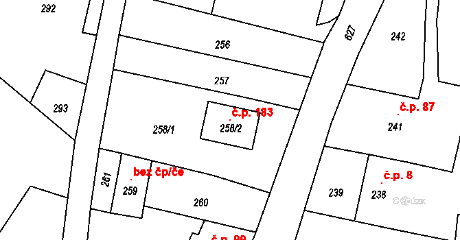 Vlčnov 183, Starý Jičín na parcele st. 258/2 v KÚ Vlčnov u Starého Jičína, Katastrální mapa
